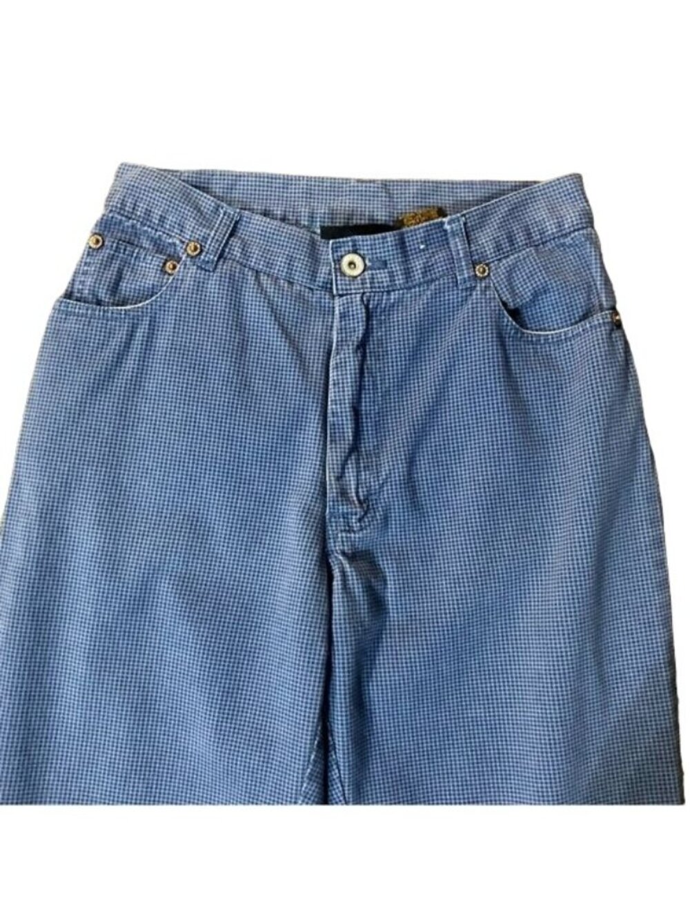 Vintage Faded Glory Womens 8 Blue Micro Plaid High Rise Mom Pants Cotton Used